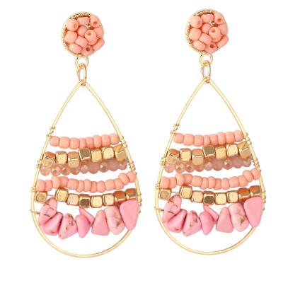 China Autumn Layered Natural Pink Stone FASHIONABLE Crystal Seed Beads Teardrop Earrings for Women for sale