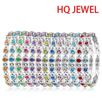 China Environmentally Friendly Colorful Women Crystal Health Care Anti Fatigue Bracelet Stainless Steel Magnetic Bracelet for sale