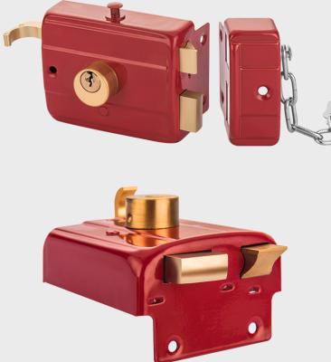 China Durable High Security Door Hardware Accessories Theft Rim Steel Lock Red For Door Resistant for sale