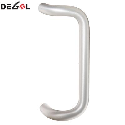 China Easy installation and durable aluminum silver by bolt bracket style 90 degree offset glass door pull handle for sale