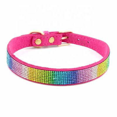 China Crystal Leather Pet Products Personality Pet Dog Rainbow Puppy Dog Cat Collar Rhinestone Pet Collars Eco Calm Eco Calm for sale