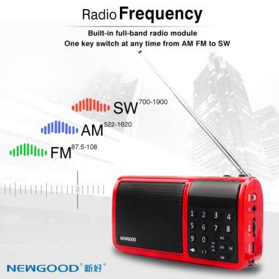 China NEWGOOD full band radio playing support mini U disk bass player speaker with flashlight for sale