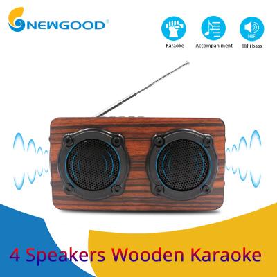 China 2019 year 4 speakers 2 diaphragms hifi portable wooden bluetooth speaker FM radio Wireless microphone megaphone for sale