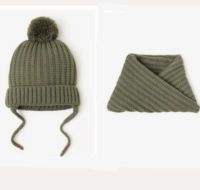 China Custom Made COMMON Own Logo 100% OEM Acrylic Kids Knitted Beanie And Snood Set With Pom Poms Winter Hat for sale