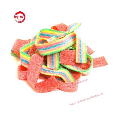 China Natural Halal Sugar Coated Sour Sweet Multi Colors Candy Jelly Belt Custom Gummy Candy for sale