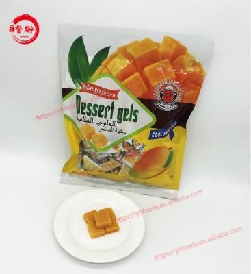 China Natural HALAL Mango Jam Filling Square Piece Mango Suagred Soft Jelly Candy Sweets for sale