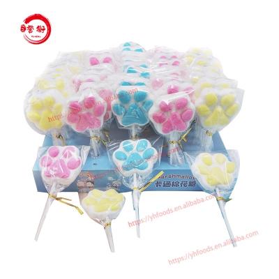 China 10g 15g 20g 25g 30g 35g Natural Fish Gelatin Cat Paw Marshmallow Pop Lollipop Candy HALAL Cotton Candy for sale