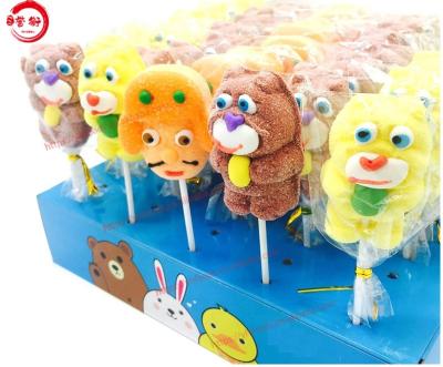 China Natural Halal Cartoon Animal Bear Marshmallow Pop Lollipop Candy for sale