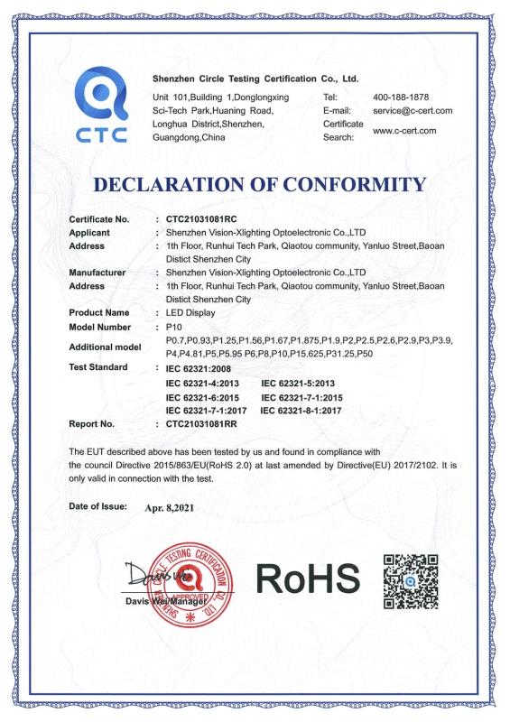 RoHS - Shenzhen Vision-Xlighting Optoelectronic Co., Ltd.