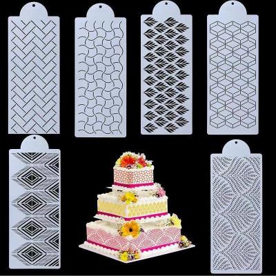 China Viable Cake Stencils Cake Border Decoration DIY Cupcake Cookie Cake Template Mold Fondant Cake Decorating Factory 6 Patterns for sale