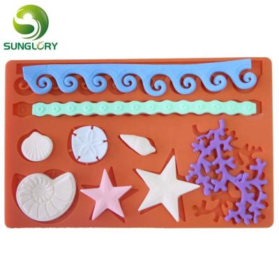 China Viable Bakeware 3D Sea Life Starfish Fondant Silicone Mold Seashell Silicone Cake Mold Cupcake Gum Paste Cake Decorating Tools for sale