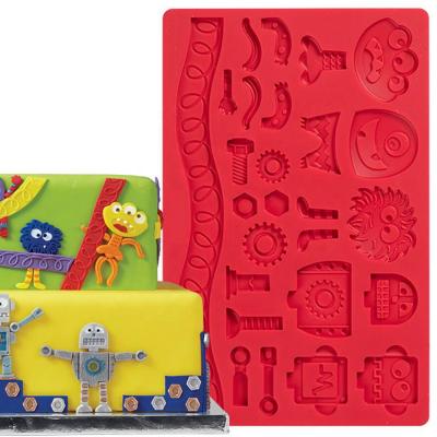 China Viable Bakeware DIY 3D Robot Shaped Fondant Silicone Mold Monsters Silicone Cake Mold Cupcake Gum Paste Cake Decorating Tools for sale