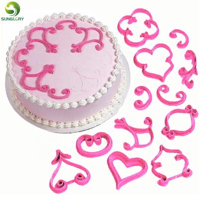 China 12PCS/SET Heart Flower Cookie Cutter Fondant Lace Plastic Viable Biscuit Mold DIY Baking Tools Cake Decorating Cupcake Mold Bakeware for sale