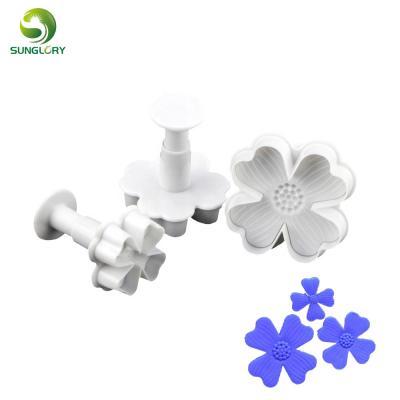 China 3PCS/SET Viable Plastic Flower Cake Mold Fondant Plunger Cutter Sugarcraft Cookie Cutter Cookie Stamp Cake Decorating Tools for sale