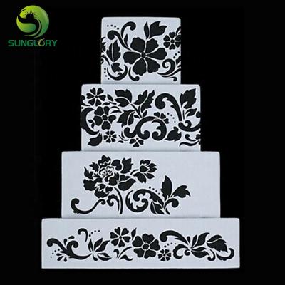 China Viable Ferramentas Bolo 4PCS Flowers Fondant Decorating Cake Stencil Kitchen Cupcake Decorating Template Mold Baking Tools For Cakes for sale