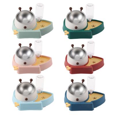 China Automatic New Designer High Quality Stainless Steel 2 in 1 Bowls for Cats and Dogs Pet Water Bowl with Bottle Multicolor Feeding Bowl for sale