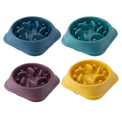 China New Design Stocked Colorful Rounded Sustainable Anti-Swallow Non Slip Pet Fun Slow Feeder Plastic Dog Bowl for sale