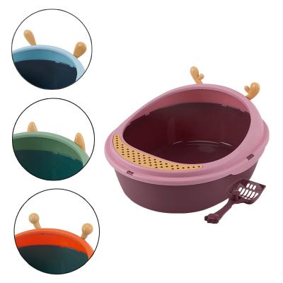 China Sustainable Toilet Pet Supplies Simple And Cute Plastic Easy-to-Clean Cat Litter Box for sale