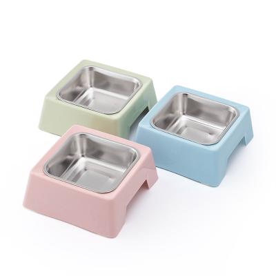 China Viable Plastic Pet Cat Feeding Bowl Stainless Steel High Leg Single Pet Dog Bowl Utensils With Stand for sale