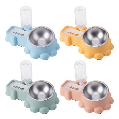 China 2022 Sustainable New Designer Pet Food Bowl Water Bowl 2 In 1Plastic Dog Stainless Steel Bowl Cat Water Feeding Dispenser for sale