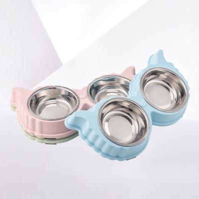 China Viable double dog bowls 2 in 1 high quality muti-color non slip easy to clean pet bowl in pet bowls&feeders cat drinking water bowl for sale