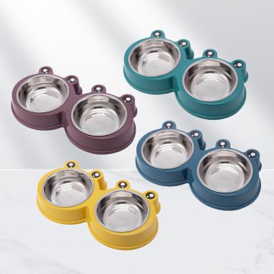 China 2021 Stainless Steel Dog Food Water Cat Bowl Modern Plastic Easy Clean Sustainable Pet Bowl Double Bowls And Feeders for sale