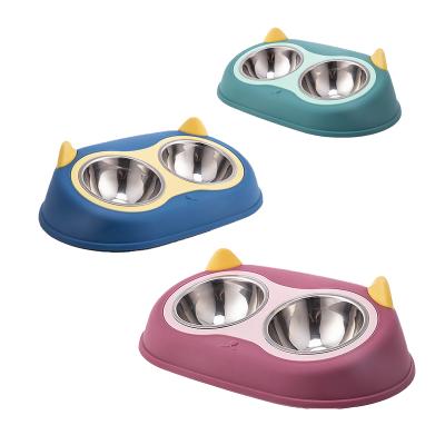 China 15 Degree Sustainable High Quality Dog Bowls Double Stainless Steel Premium Non-Slip Pet Bowls Plastic Cat Bowl With Stand for sale