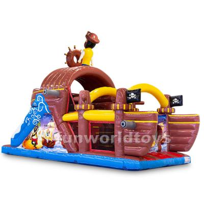 China Rental or home use pirate inflatable obstacle course with inflatable bouncer boat slide combo for park play for sale for sale