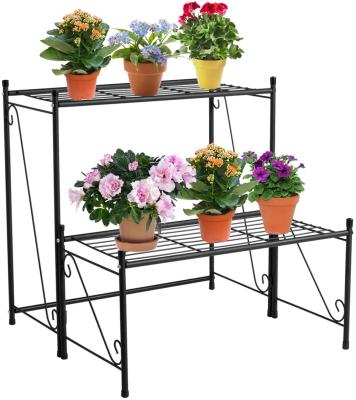 China Modern Metal 2 Tier Storage Rack Shelf Freestanding Flower Plant Stand for sale