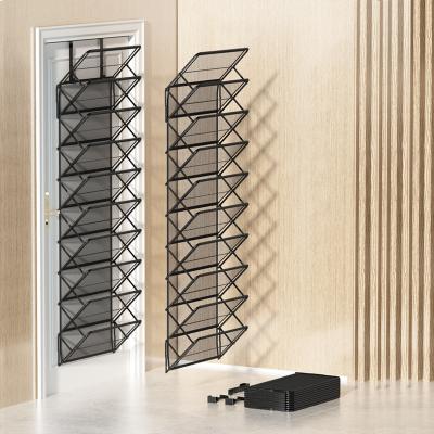 China Convertible Nordic Amazing Outdoor Wall Guest Modern Living Room Rooom Over Door Tinplate 9 Tier Portable Shoe Shelving Storage for sale