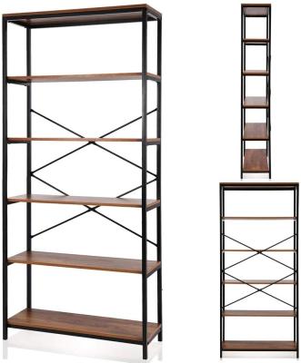 China 6 Tier Metal Wood Bamboo Frame Panel Free Standing Wooden Book Shelves Modern Multi Tier Convertible Floor Book Rack For Home for sale