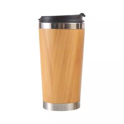 China Minimalist 450ml Wooden Water Bottle Wooden Water Bottle Bamboo Stainless Steel Thermos Flask Vacuum for sale