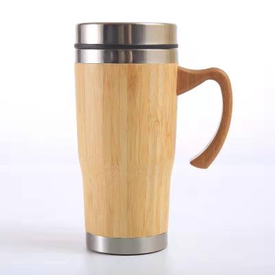 China Custom Maker Minimalist Wood Grain Water Cup Double Wall Insulated Stainless Steel Thermo Bamboo Hot Water Bottle for sale