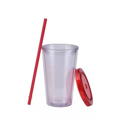 China PORTABLE USA Warehouse Overseas Delivery 16oz Pastel Acrylic With Lids Straws Double Wall Matte Plastic Tumblers DIY Gifts Cups for sale