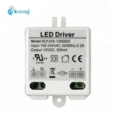 China Small dimension and easy installed boqi Constant Voltage Led Driver 12v 500mA 1W 3W 5W 6w power supply for led mirror light and led strip light CE SAA FCC for sale