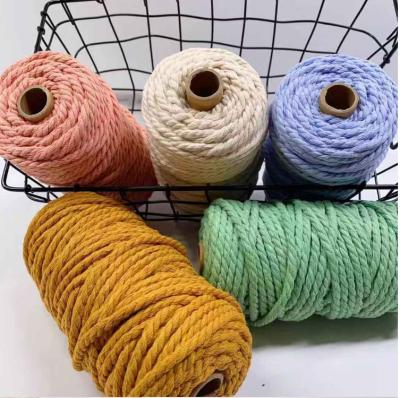 China DIY Rope Ready to Ship 4MM 80m Roll 3strands Twisted Macrame Rope Colored Cotton Rope Home Decor for sale