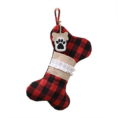 China Christmas Decorations Stock Wholesale Christmas Burlap Dog Christmas Stocking Decoration Dog Bone Broth Pet Christmas Stocking for sale