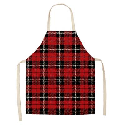 China Wholesale Reusable Christmas Decorations Plaid Pattern Christmas Apron Cotton Christmas Home Apron for Adult and Kids for sale