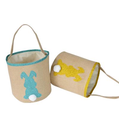 China Wholesale Jute Burlap Bunny Easter Ear Baskets Bunny Bags For Kids Gift Bucket Cartoon Glitter Rabbit Easter Bag for sale