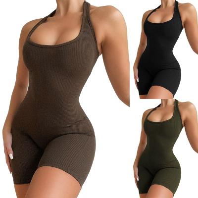 China 2021 New QUICK DRY Women's Leisure Sexy Solid Color Halter Halter Sports Short Overalls Suit for sale