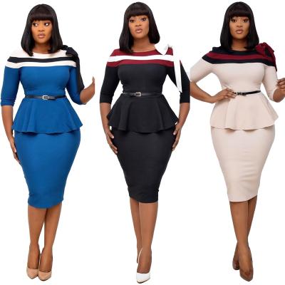 China European and American anti-wrinkle plus size women's wear patchwork color ruffles professional tight African dress for sale