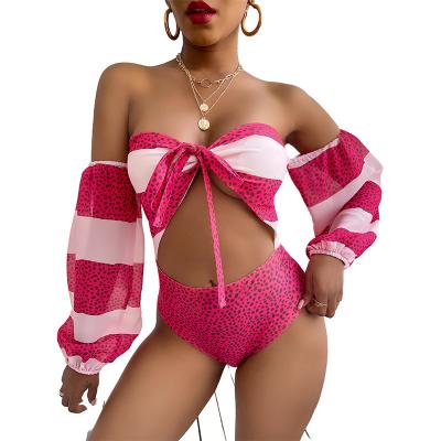 China 2021 European trade women's summer new sustainable outdoor clothing print and American long sleeve bikini swimwear for women for sale