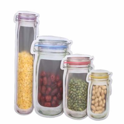 China Safety Cooking Bottle Shape Mason Jar Bag Nuts Bean Special Food Suiting Clear Stand Up Packaging Bags for sale