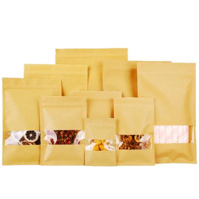 China Biodegradable Safety Brown and White Paper Bags Dry Food Tea Coffee Cookie Snack Stand Up Pouch Food Packaging Bags With Window for sale