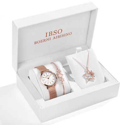 China IBSO Water Resistant Women Quartz Watch Set Luxury Jewelry Set Logo Women Gift Custom Made for sale