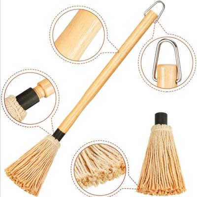 China Easily Cleaned BBQ Basting Broom With Wooden Handle Cotton Basting Sauce Broom BBQ Oil Replaceable Main Brush for sale