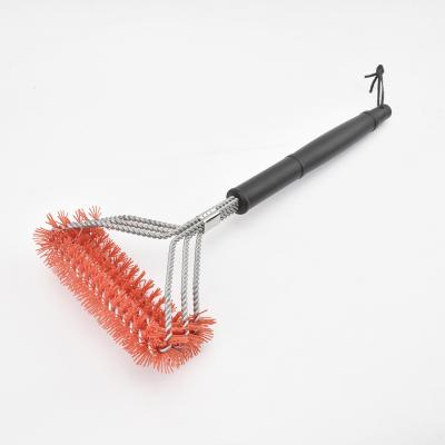 China Easily Cleaned Nylon Bristle Rust Proof Triple BBQ Grill Brush BBQ Cleaning Brush for sale