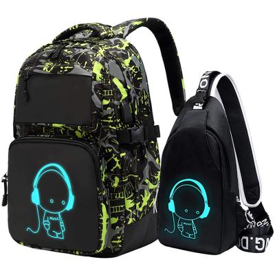 China Customized Wholesale Fashion Waterproof Boys Kids School Backpack Bags Bright Children Bookbag Backpack And Sling Bag Set for sale