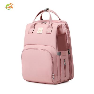 China 2020 Multifunctional Mom Hut Bag Waterproof Foldable Waterproof Pink Diaper Bag With Changing Mat Baby Bed Bag for sale