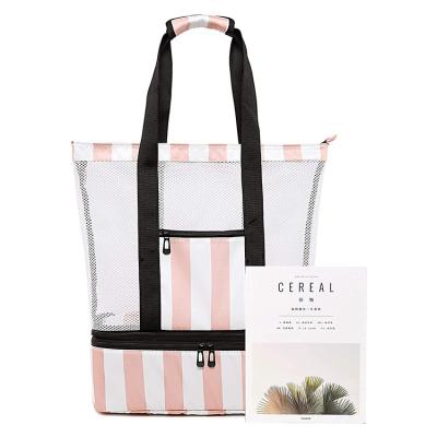 China Fashion Ladies Nylon Beer Bottle Printed Large Loose Insulated Beach Tote Bag With Cooler for sale